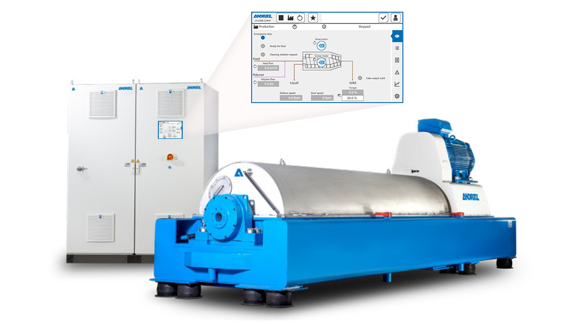 addIQ control system decanters rendering with HMI